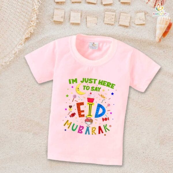 Eid T-shirt for Kids Unisex Ramadan Topwear Outfit Printed Half Sleeve Tshirt Dress for Boy n Girl "Just to Say Eid Mubarak "