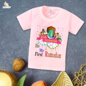 Eid T-shirt for Kids Unisex Ramadan Topwear Outfit Printed Half Sleeve Tshirt Dress for Boy n Girl " It's My First Ramadan "