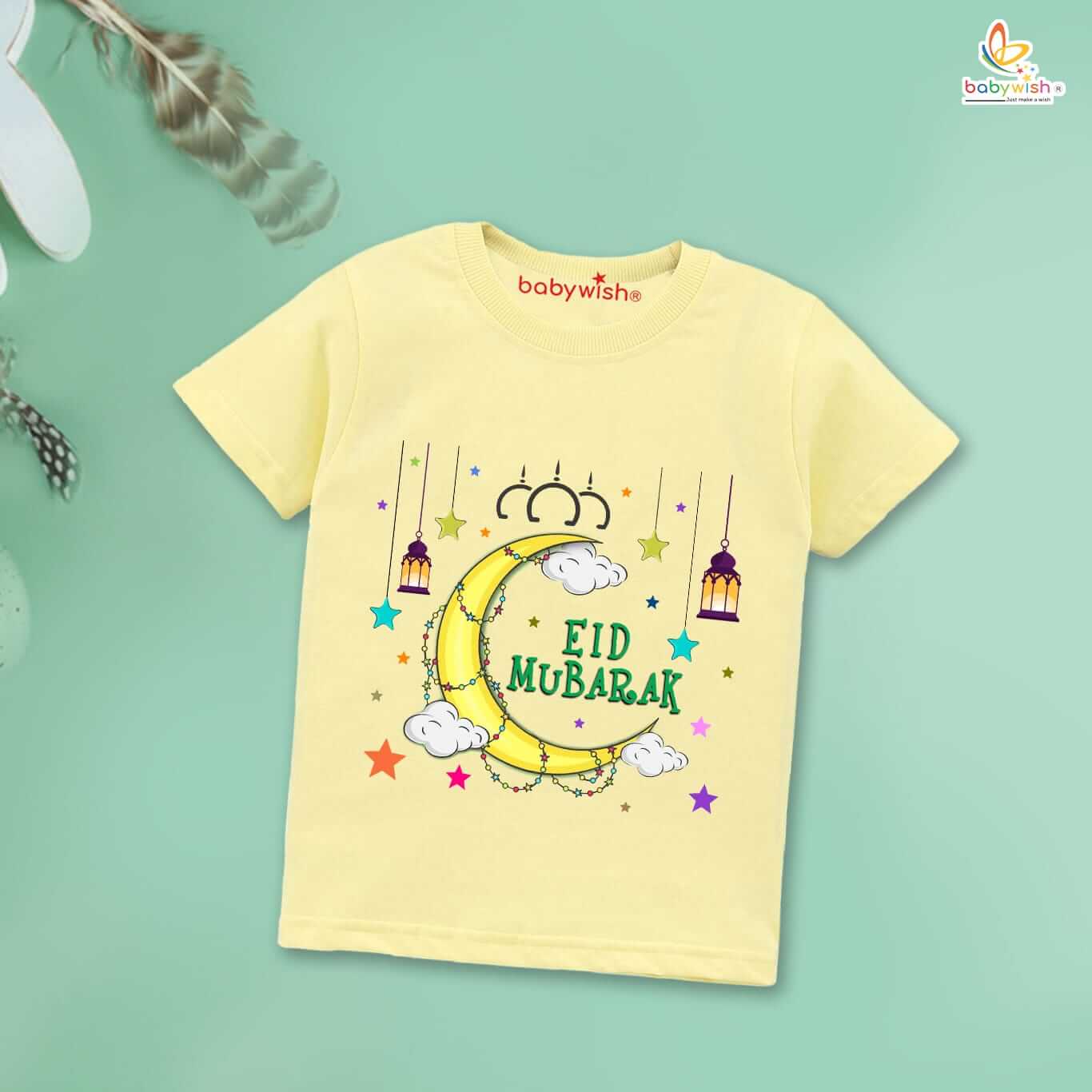 Eid T-shirt for Kids Unisex Ramadan Topwear Outfit Printed Half Sleeve Unisex Tshirt for Boy n Girl