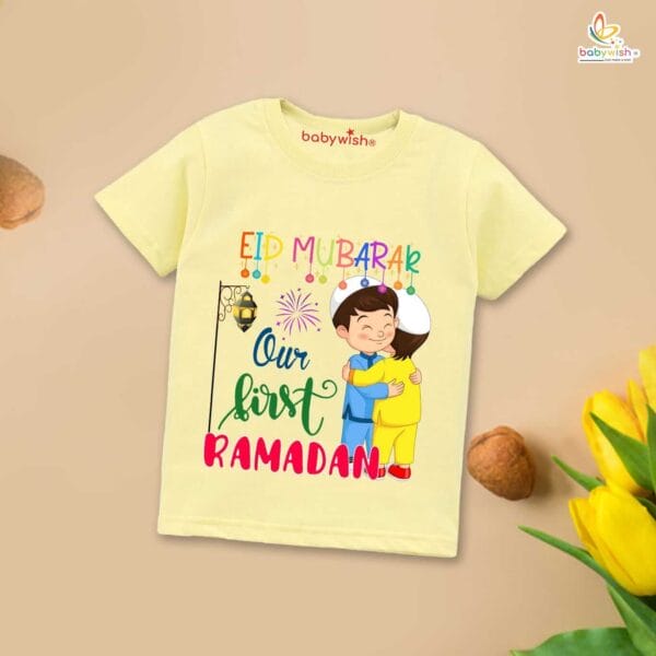 Eid T-shirt for Kids Unisex Ramadan Topwear Outfit Printed Half Sleeve Unisex Tshirt for Boy n Girl - Image 4