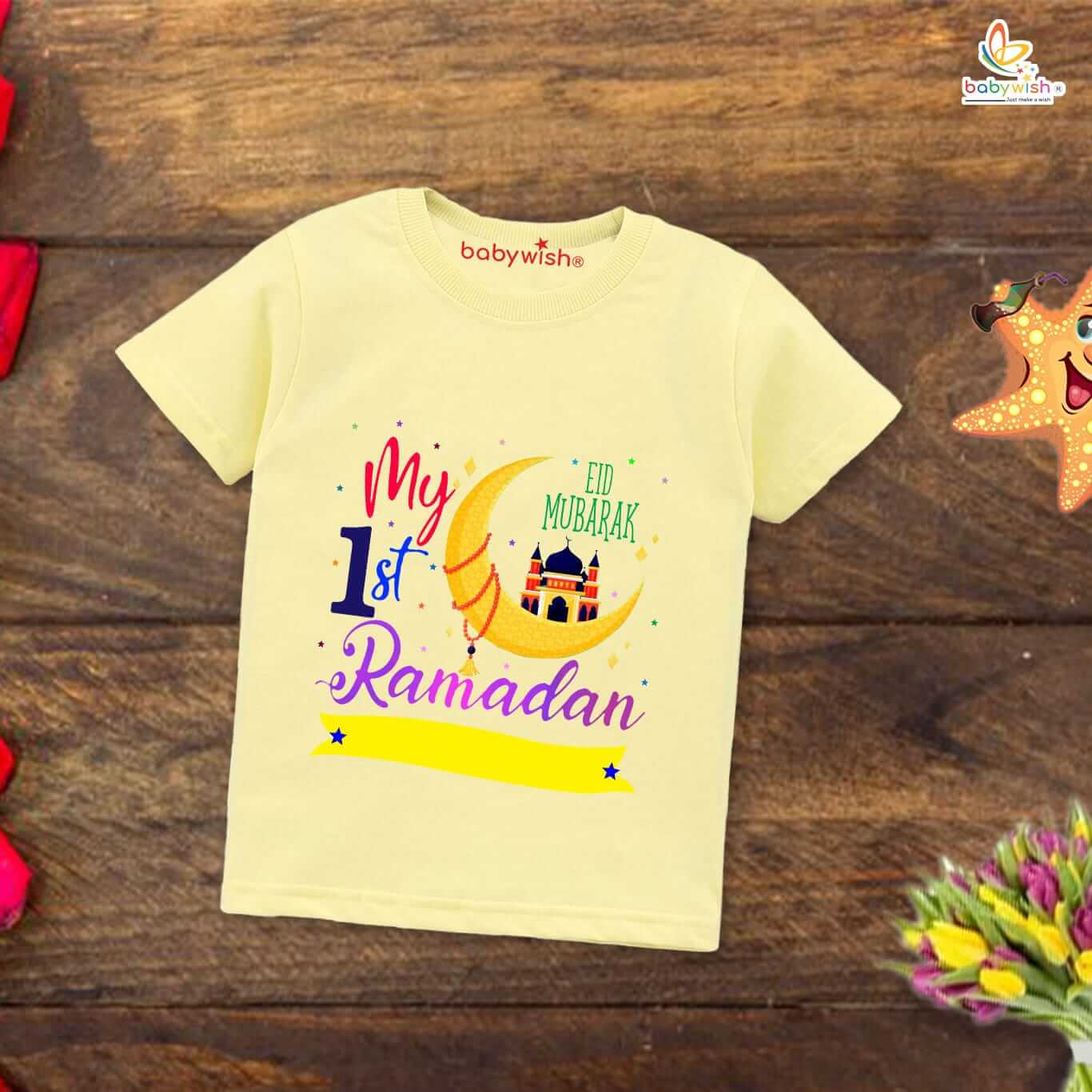 Eid T-shirt for Kids Unisex Ramadan Topwear Outfit Printed Half Sleeve Unisex Tshirt for Boy n Girl