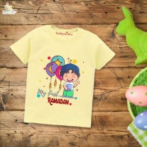 Eid T-shirt for Kids Unisex Ramadan Topwear Outfit Printed Half Sleeve Unisex Tshirt for Boy n Girl