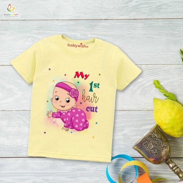 First Mundan ceremony T-shirt for Kids Clothes Unisex occasion mundan Topwear Outfit Half Sleeve for Boy n Girl | My 1st Hair Cut | - Image 4