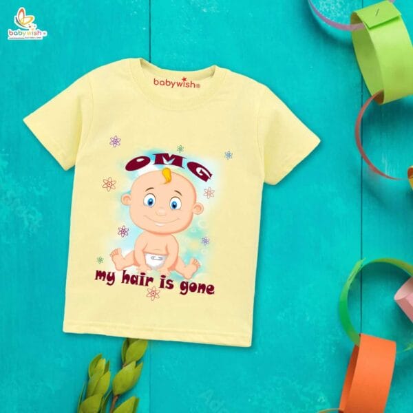 First Mundan ceremony T-shirt for Kids Clothes Unisex occasion mundan Topwear Outfit Half Sleeve for Boy n Girl | OMG My Hair is Gone | - Image 4