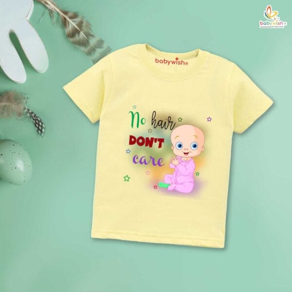 First Mundan ceremony T-shirt for Kids Clothes Unisex occasion mundan Topwear Outfit Half Sleeve for Boy n Girl | No Hair Don't Care | - Image 4