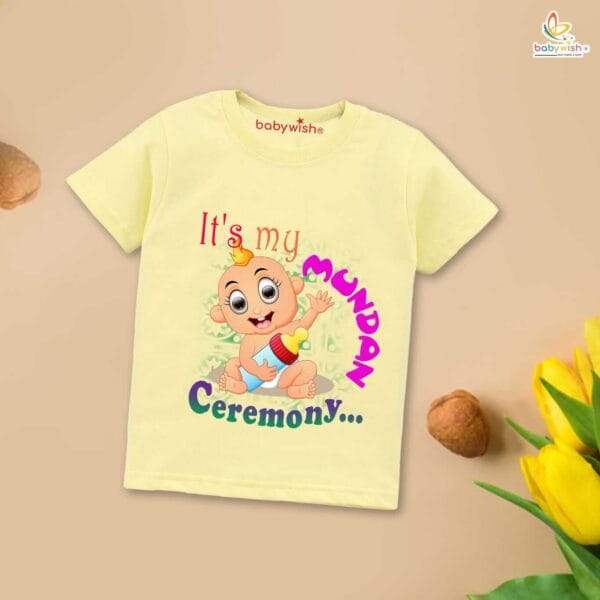 First Mundan ceremony T-shirt for Kids Clothes Unisex occasion mundan Topwear Outfit Half Sleeve for Boy n Girl | It's My Mundan Ceremony | - Image 2