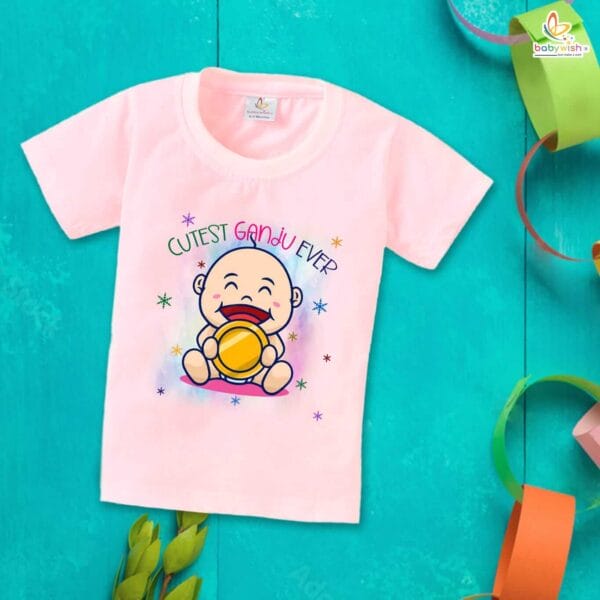 First Mundan ceremony T-shirt for Kids Clothes Unisex occasion mundan Topwear Outfit Half Sleeve for Boy n Girl | Cutest Ganju Ever | - Image 3