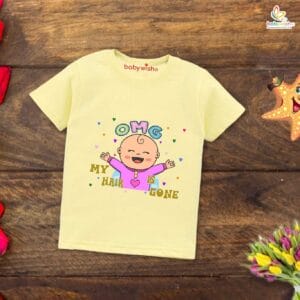 First Mundan ceremony T-shirt for Kids Clothes Unisex occasion mundan Topwear Outfit Half Sleeve for Boy n Girl | OMG My Hair is Gone |