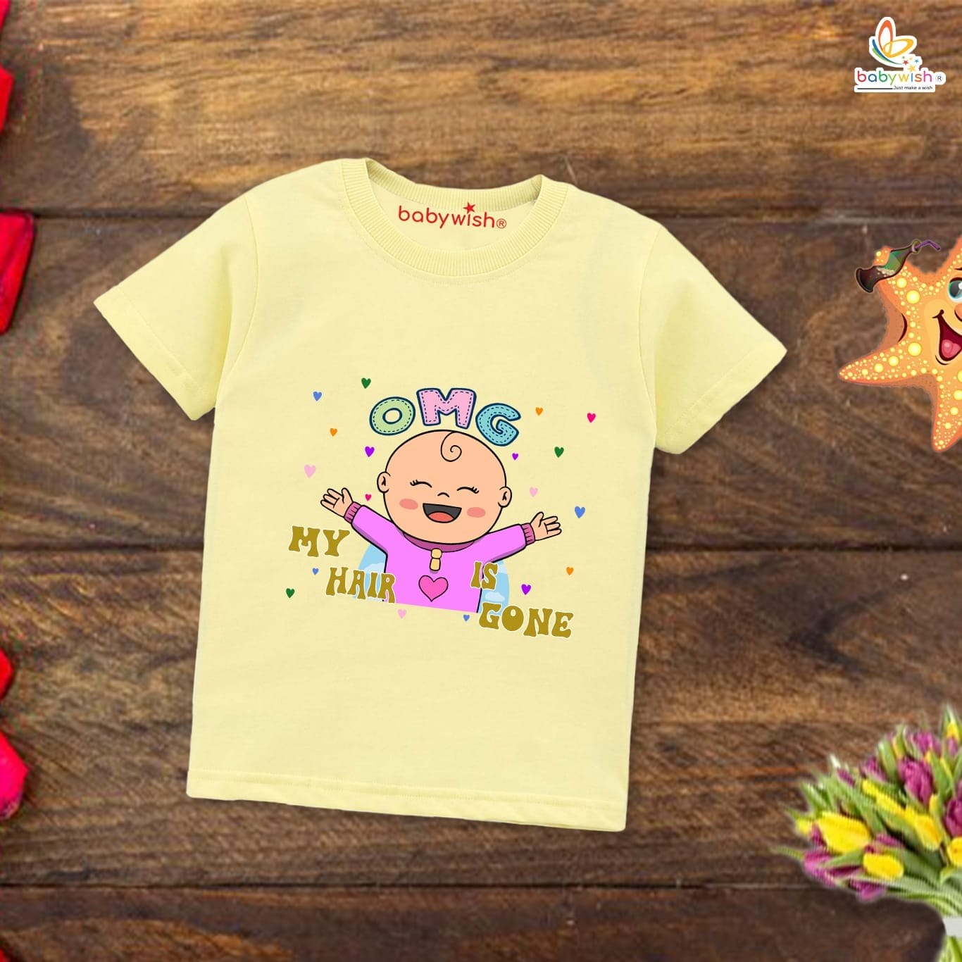 First Mundan ceremony T-shirt for Kids Clothes Unisex occasion mundan Topwear Outfit Half Sleeve for Boy n Girl | OMG My Hair is Gone |