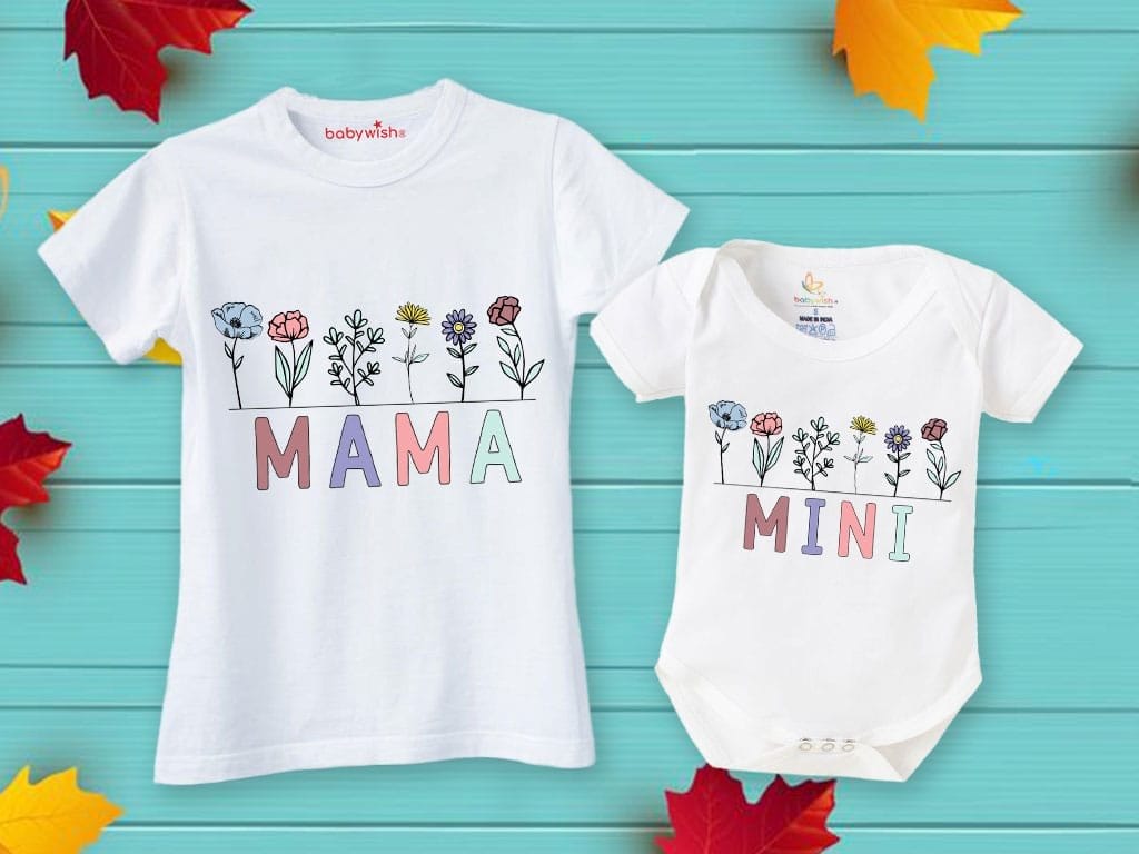 Mothers Day Special Combo White T-Shirts and Romper Sets for Mother and baby Combo Pack of 2