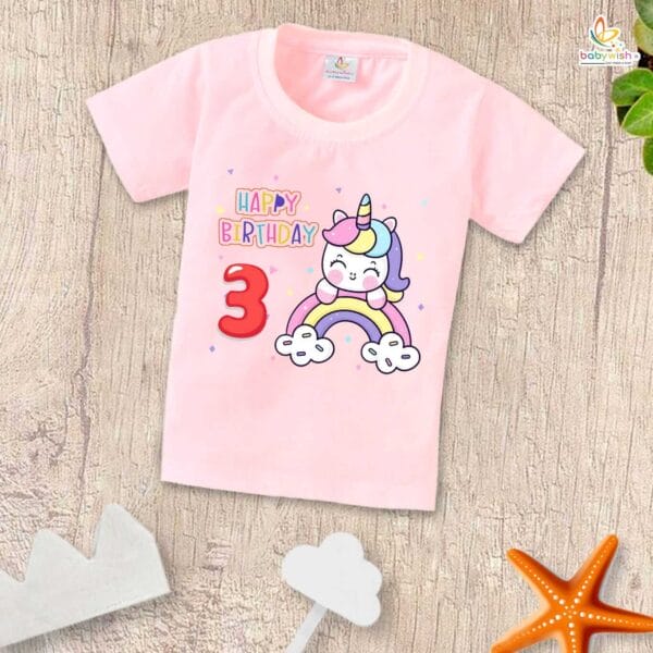 Three Year Birthday Unisex T-Shirt Half Sleeve Round Neck Topwear tee for kids