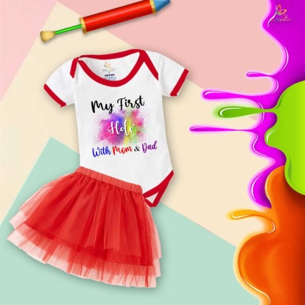 Newborn Girl's Tutu Skirt & Romper Holi Print Onesies bodysuits For baby 0 to 3 Months - Image 4
