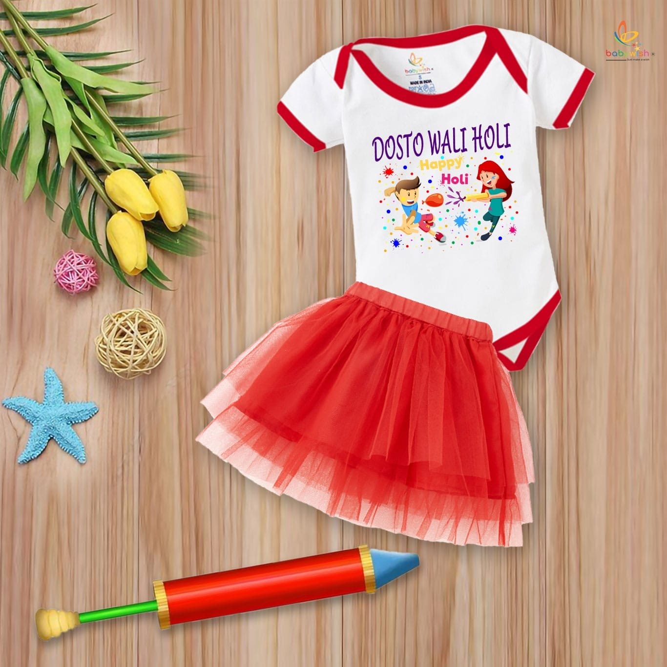 Newborn Girl's Tutu Skirt & Romper Holi Print Onesies bodysuits For baby 0 to 3 Months