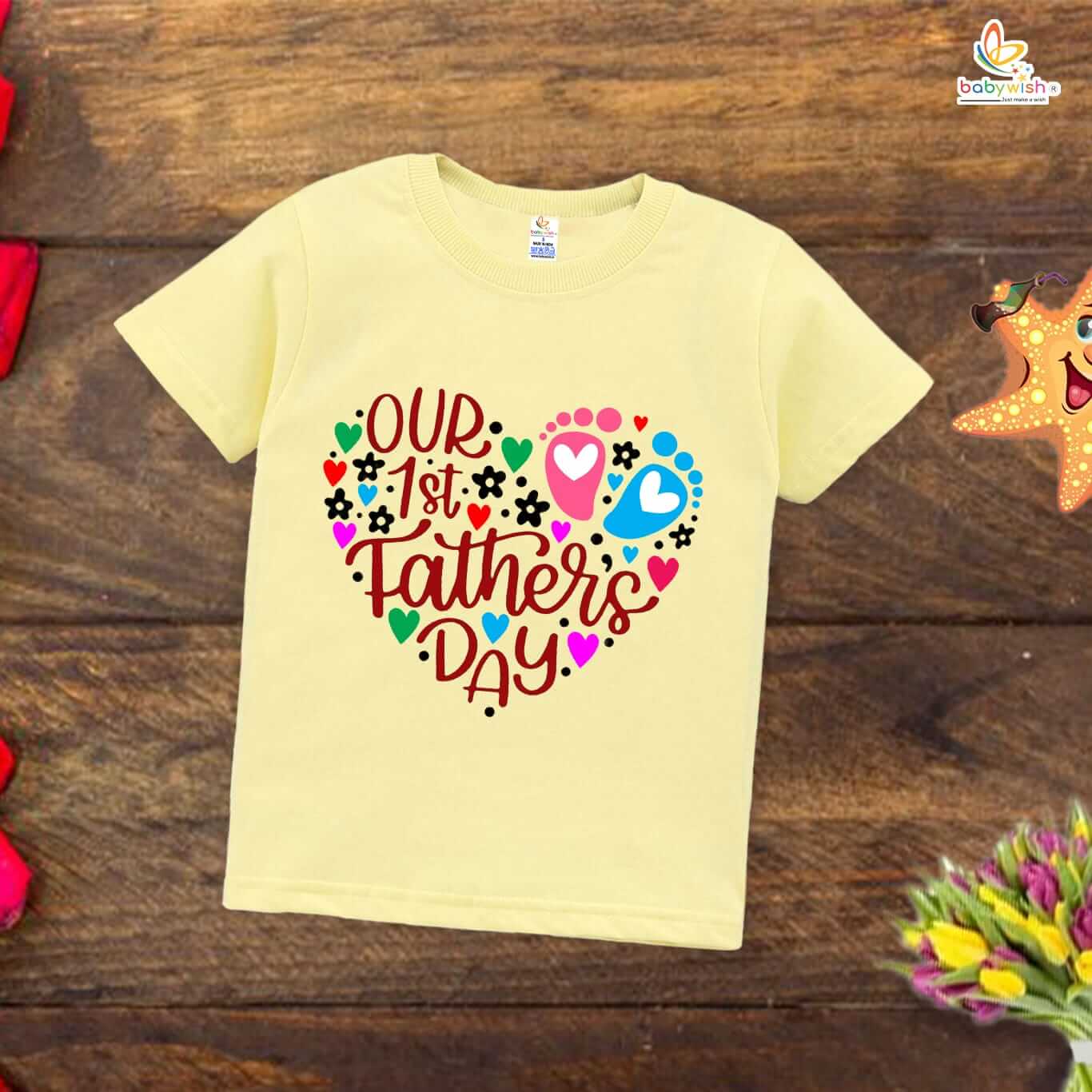 Father's Day Special T-Shirt for Boy’s and Girl’s Half Sleeve Topwear for Unisex Kids | Our 1st Father's Day |