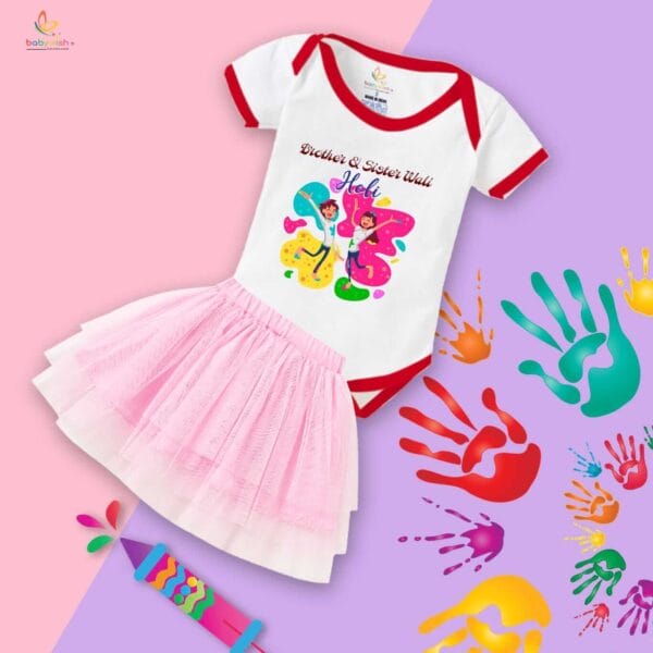Newborn Girl's Tutu Skirt & Romper Holi Print Onesies bodysuits For baby 0 to 3 Months - Image 3