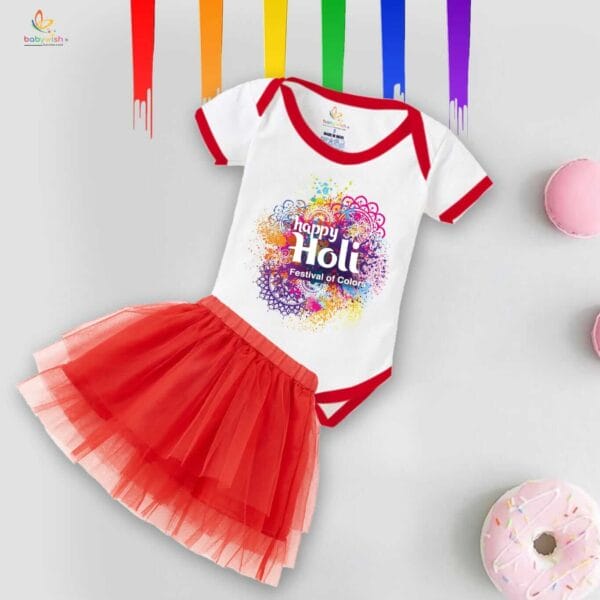 Newborn Girl's Tutu Skirt & Romper Holi Print Onesies bodysuits For baby 0 to 3 Months - Image 4