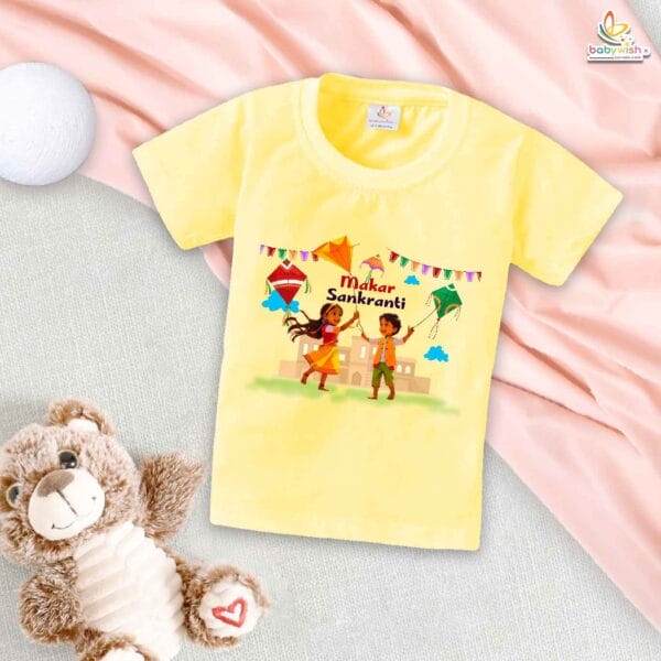 Makar Sankranti Flying Kite Print My First Makar Sankranti Baby T-Shirt – Cute Newborn & Infant Festival Outfit | Makar Sankranti T-shirt for Baby Boys & Girls – Babywish - Image 4