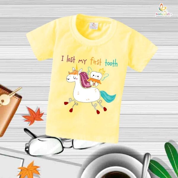 I Lost My First Tooth Baby T-Shirt – My First Tooth Milestone T-Shirt for Newborn & Infant | Cute First Tooth Outfit – Babywish - Image 4