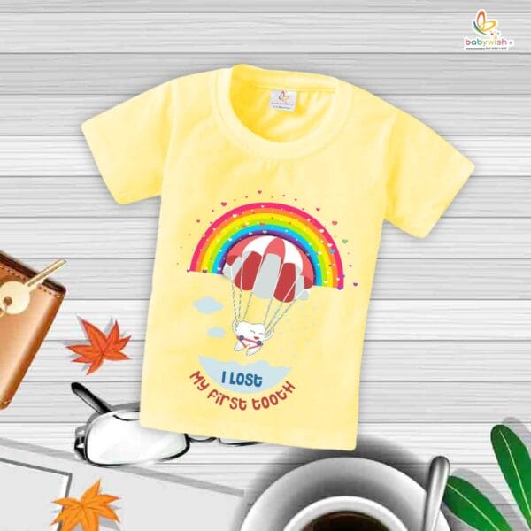 I Lost My First Tooth Rainbow Print Baby T-Shirt – My First Tooth Milestone T-Shirt for Newborn & Infant | Cute Tooth Loss Outfit – Babywish - Image 4