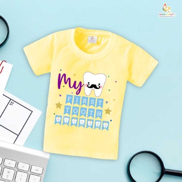 My First Tooth Baby T-Shirt – Cute First Tooth Milestone T-Shirt for Newborn & Infant | Soft Baby Outfit – Babywish - Image 4