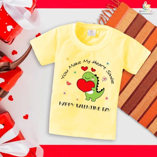 My First Valentine’s Day Baby T-Shirt – “You Make My Heart Smile” | Babywish - Image 4