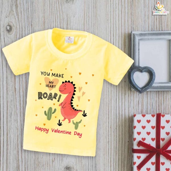 My First Valentine’s Day T-Shirt | "You Make My Heart Roar!" Dinosaur Baby & Toddler Tee – Babywish - Image 4
