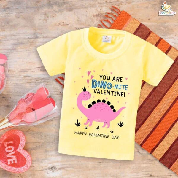 My First Valentine’s Day T-Shirt | "You Are Dino-Mite Valentine" Dinosaur Baby & Toddler Tee – Babywish - Image 4