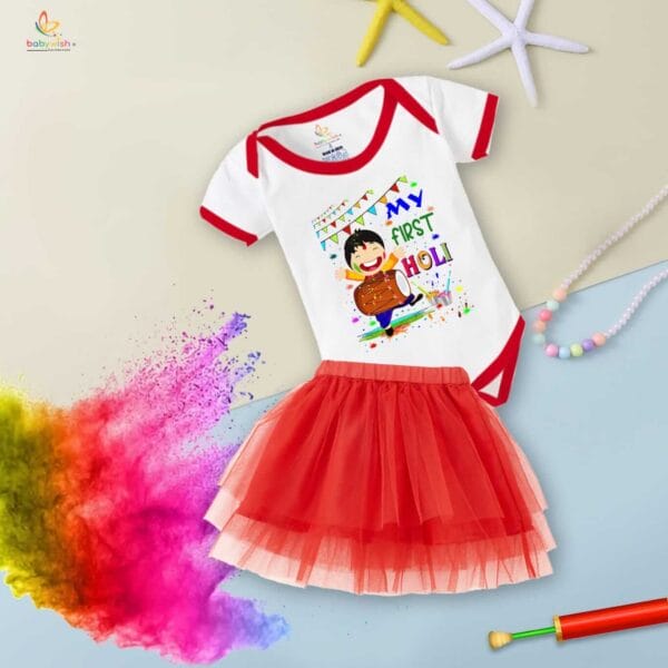 Newborn Girl's Tutu Skirt & Romper Holi Print Onesies bodysuits For baby 0 to 3 Months - Image 3