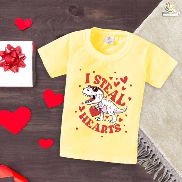 My First Valentine’s Day T-Shirt | "I Steal Hearts" Dinosaur Print Baby & Toddler Tee – Babywish - Image 4