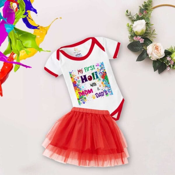 Newborn Girl's Tutu Skirt & Romper Holi Print Onesies bodysuits For baby 0 to 3 Months - Image 4