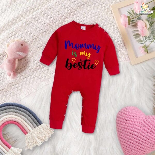 My First Mother’s Day Baby Romper – Full Body “Mummy Is My Bestie” Bodysuit for Newborn Infant Girl or Boy – Cute Mother’s Day Gift Outfit – Babywish