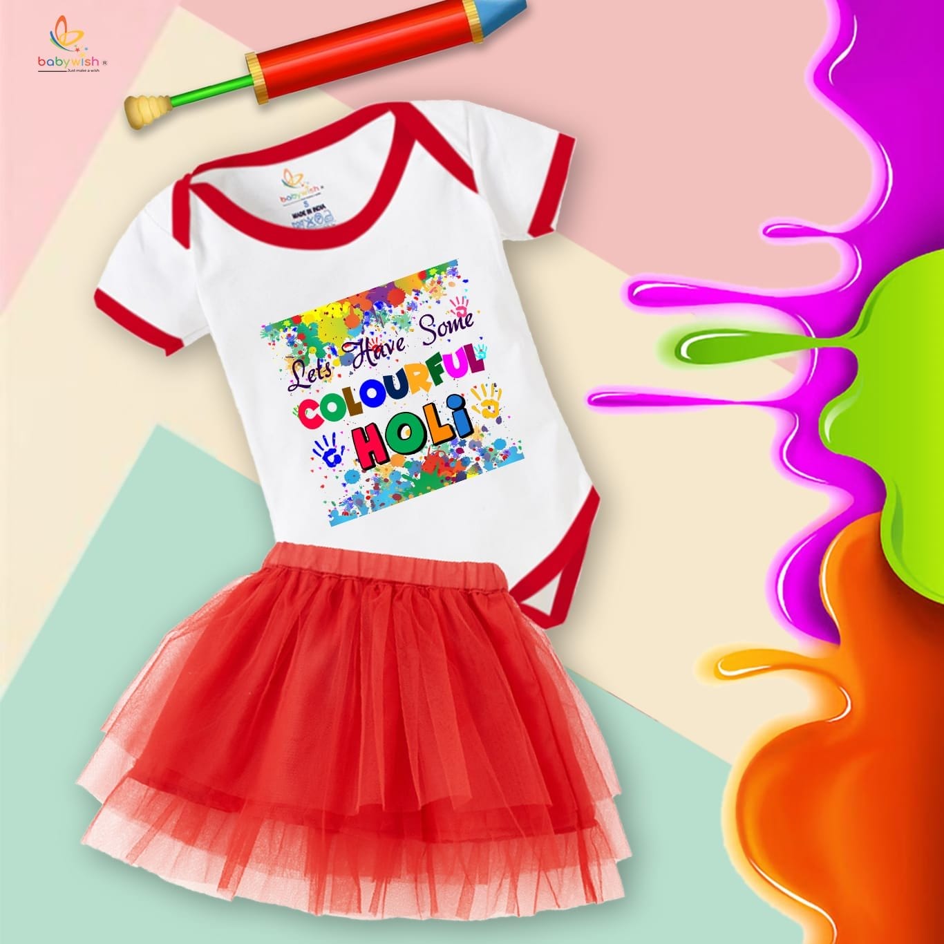 Newborn Girl's Tutu Skirt & Romper Holi Print Onesies bodysuits For baby 0 to 3 Months