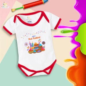 Baby First Holi Romper Clothes Baby holi festival Bodysuits Newborn Outfit Envelop Neck Half Sleeve Unisex Onesies "Happy Holi Festivals Watergun"