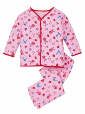 kids top bottom baby Jhabla Set Full Sleeve Pure Flannel kids tshirt Jhabla pajama set - Pink Nice Car Vector Print