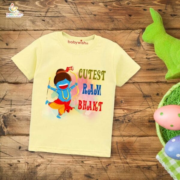 Ram Navmi T-shirt for Kids Unisex Navratri Topwear Outfit Printed Half Sleeve Tshirt Dress for Boy n Girl " Cutest Ram Bhakt " - Image 4