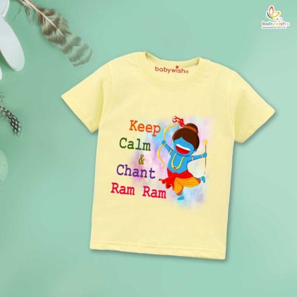 Ram Navmi T-shirt for Kids Unisex Navratri Topwear Outfit Printed Half Sleeve Tshirt Dress for Boy n Girl " Keep Calm & Chant Ram Ram " - Image 4