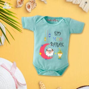 Baby First Eid Romper Clothes Baby Ramadan festival Bodysuits Newborn Outfit Envelop Neck Half Sleeve Unisex Onesies "Eid Moo Barak"