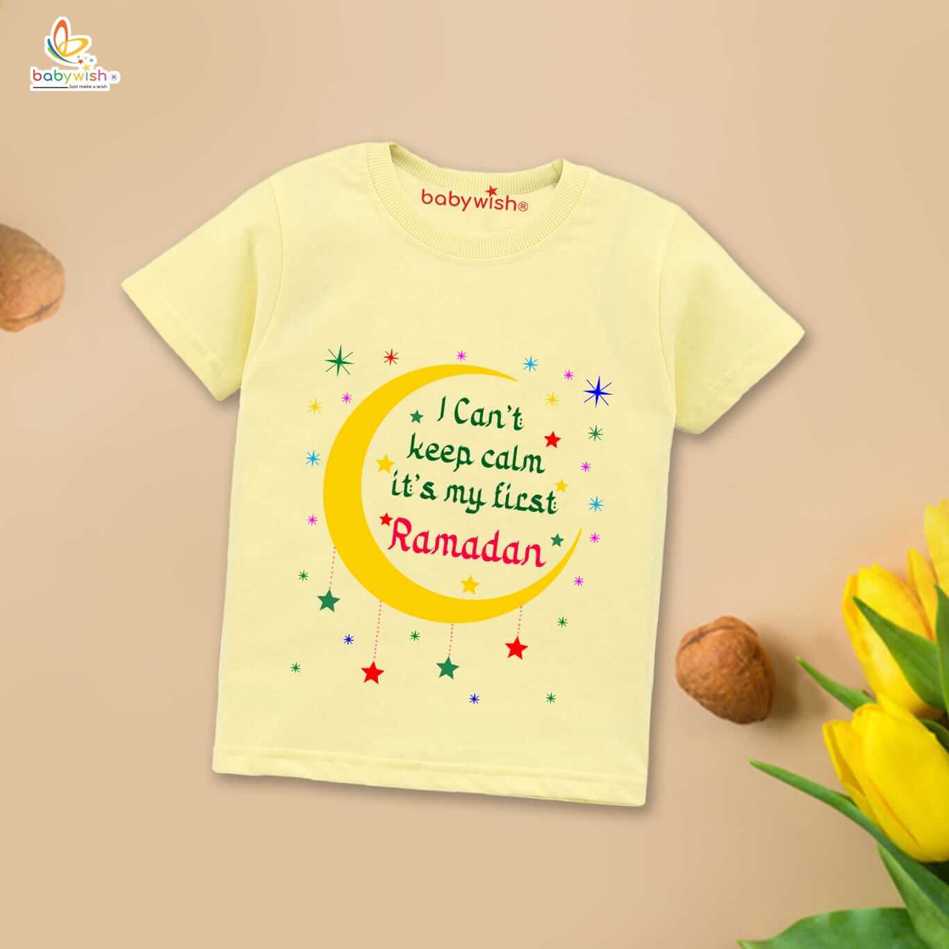 Eid T-shirt for Kids Unisex Ramadan Topwear Outfit Printed Half Sleeve Tshirt Dress for Boy n Girl " I Can't Keep Calm It's Ramdan "