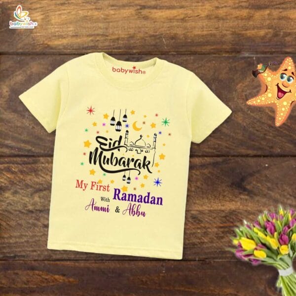 Eid T-shirt for Kids Unisex Ramadan Topwear Outfit Printed Half Sleeve Tshirt Dress for Boy n Girl " Ramadan with Ammi Abbu " - Image 4