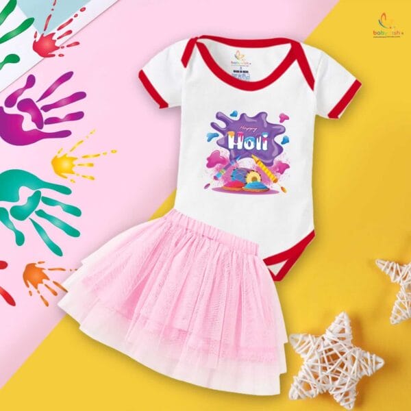 Newborn Girl's Tutu Skirt & Romper Holi Print Onesies bodysuits For baby 0 to 3 Months - Image 3