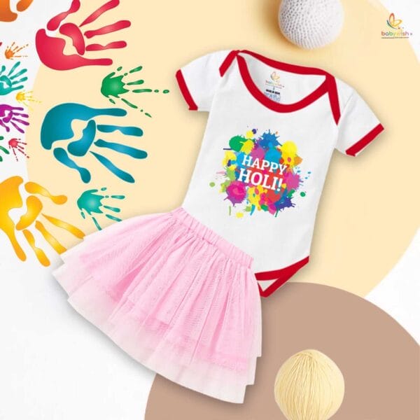 Newborn Girl's Tutu Skirt & Romper Holi Print Onesies bodysuits For baby 0 to 3 Months - Image 3