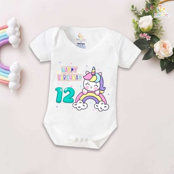 Twelve month unisex baby romper half sleeve round neck onesie - Image 2
