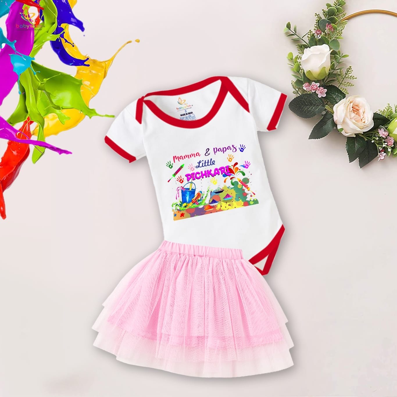 Newborn Girl's Tutu Skirt & Romper Holi Print Onesies bodysuits For baby 0 to 3 Months