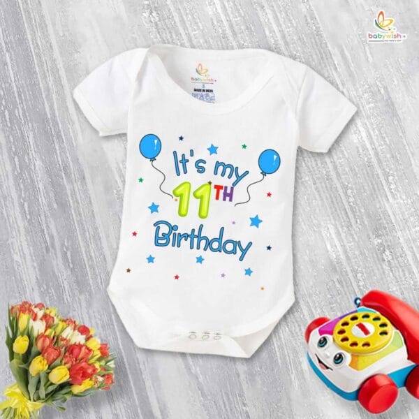 Eleven month unisex baby romper half sleeve round neck onesie - Image 2