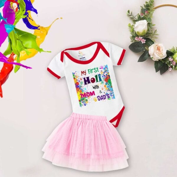 Newborn Girl's Tutu Skirt & Romper Holi Print Onesies bodysuits For baby 0 to 3 Months - Image 2
