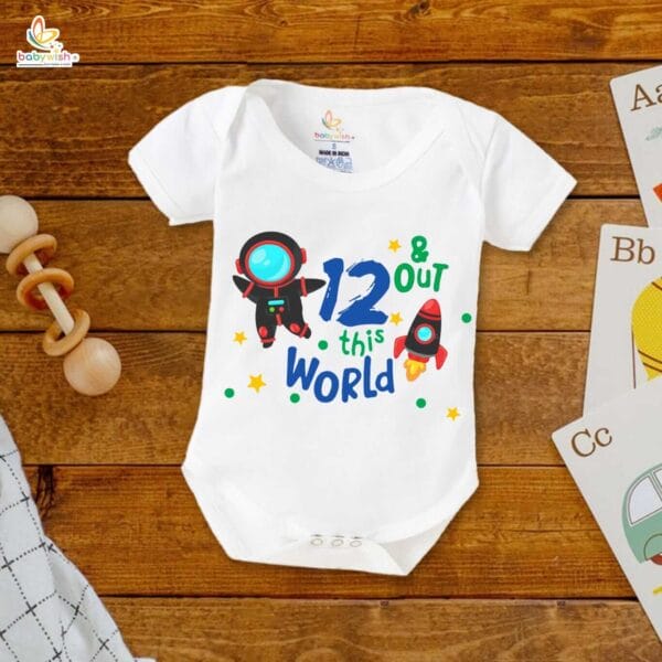 Twelve month unisex baby romper half sleeve round neck onesie