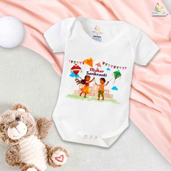 My First Makar Sankranti Baby Romper – Flying Kite Print Festive Bodysuit for Newborns & Infants | Sankranti Baby Outfit for Boys & Girls – Babywish - Image 5