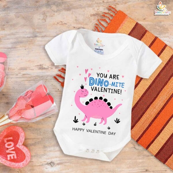 My First Valentine’s Day Romper | "You Are Dino-Mite Valentine" Baby Bodysuit for Boys & Girls – Babywish - Image 5