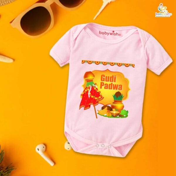 Baby First Gudi Padwa Romper Clothes Baby gudi padwa festival Bodysuits Newborn Outfit Envelop Neck Half Sleeve Unisex Onesies "Worship on Gudi Padwa Festival" - Image 4