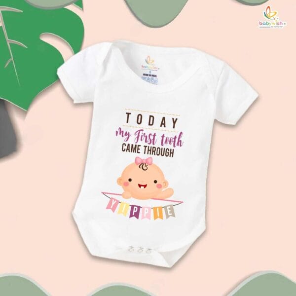 My First Tooth Romper for Baby Girl | "Today My First Tooth Came Through" Bodysuit – Babywish - Image 5